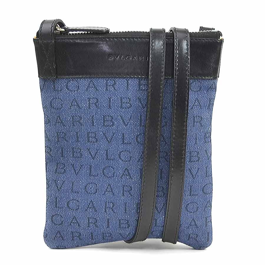 ブルガリ BVLGARI ショルダーバッグ デニム/レザー ブラック/ブルー レディース【中古】 h32660d