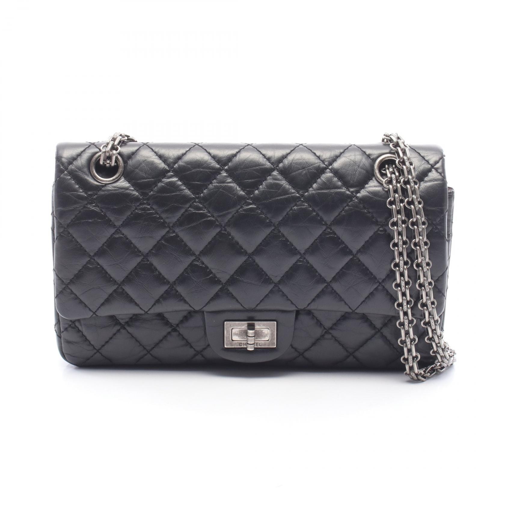 シャネル CHANEL 2.55 マトラッセ マドモアゼルチェーン ショルダーバッグ バッグ レザー レディース ブラック系 【中古】