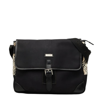 バーバリーブラックレーベル ノバチェック 斜め掛け ショルダーバッグ ブラック ベージュ ナイロン レザー レディース BURBERRY BLACK LABEL 【中古】