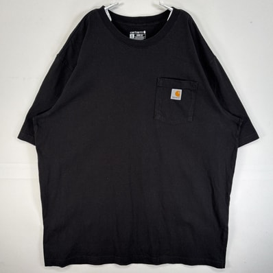 古着 カーハート Carhartt 半袖Tシャツ 大きいサイズ 肉厚 ワンポイント ロゴ 胸ポケ XL ブラック 無地 メンズ