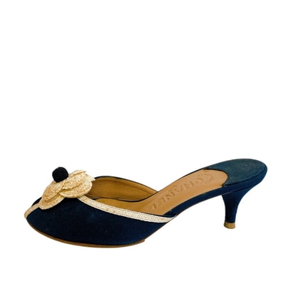 シャネル CHANEL ミュール カメリア ココマーク ブラック