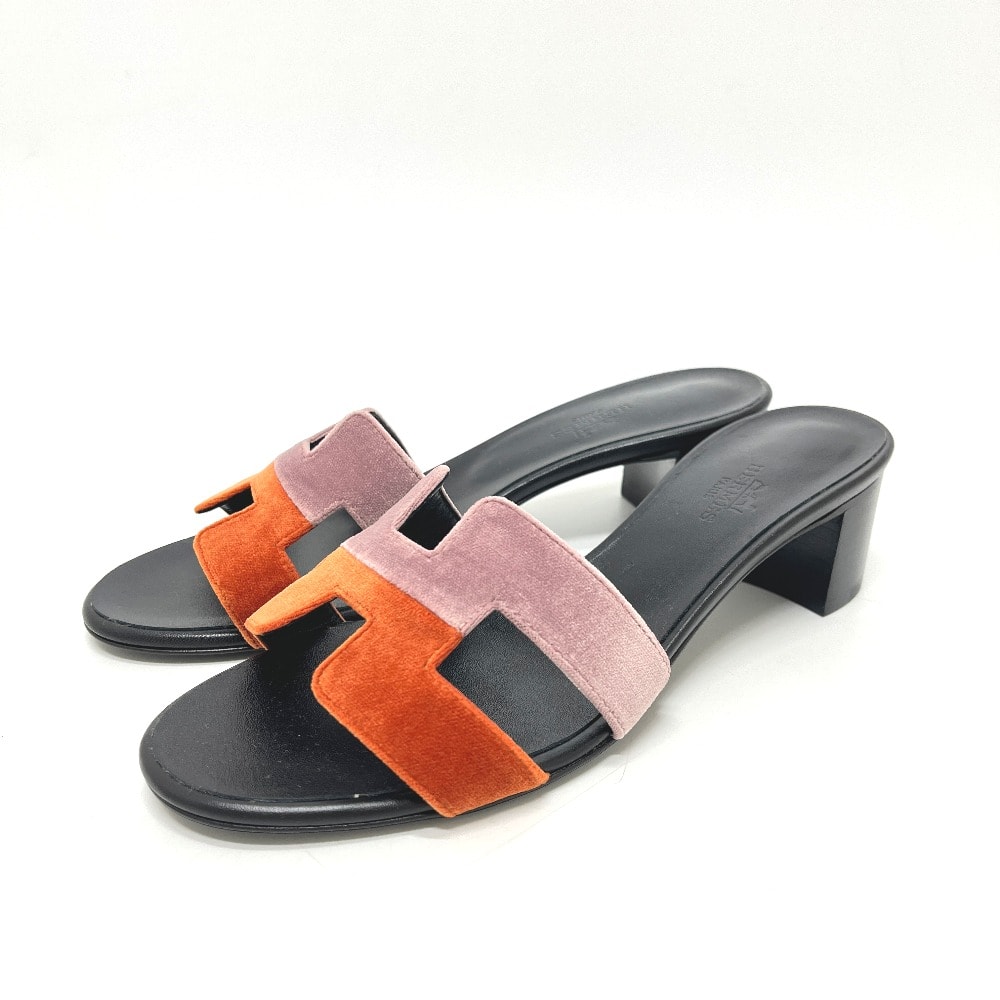 エルメス HERMES オアジス バイカラー 靴 サンダル ベルベット マルチカラー 未使用