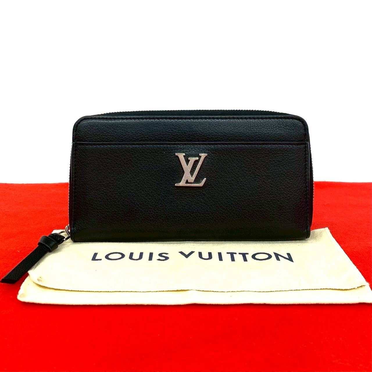 LOUIS VUITTON ルイヴィトン LV ロゴ 金具 レザー 長財布 ブラック
 44469