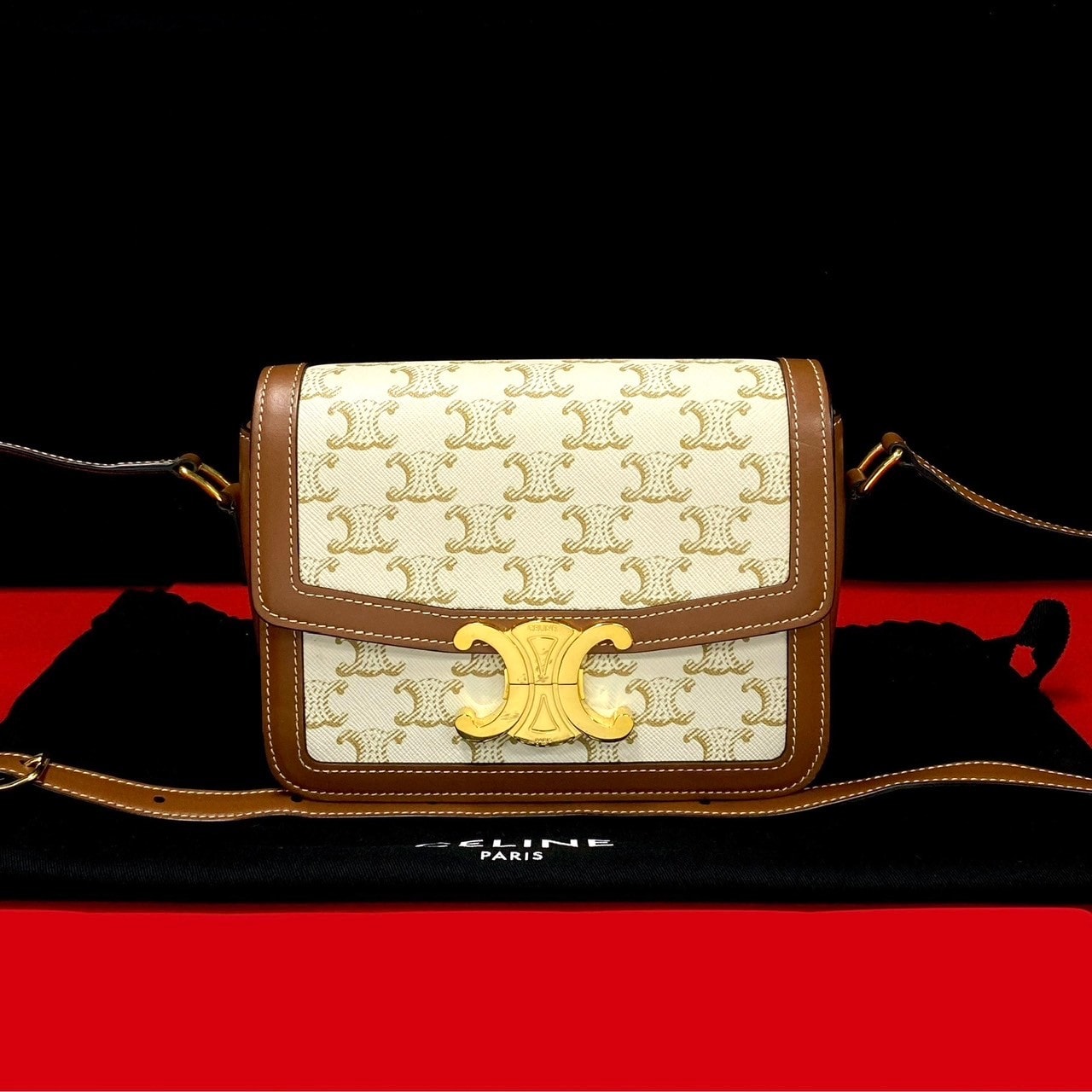 CELINE セリーヌ ティーン トリオンフ ロゴ 金具 レザー PVC ショルダーバッグ ホワイト
25243