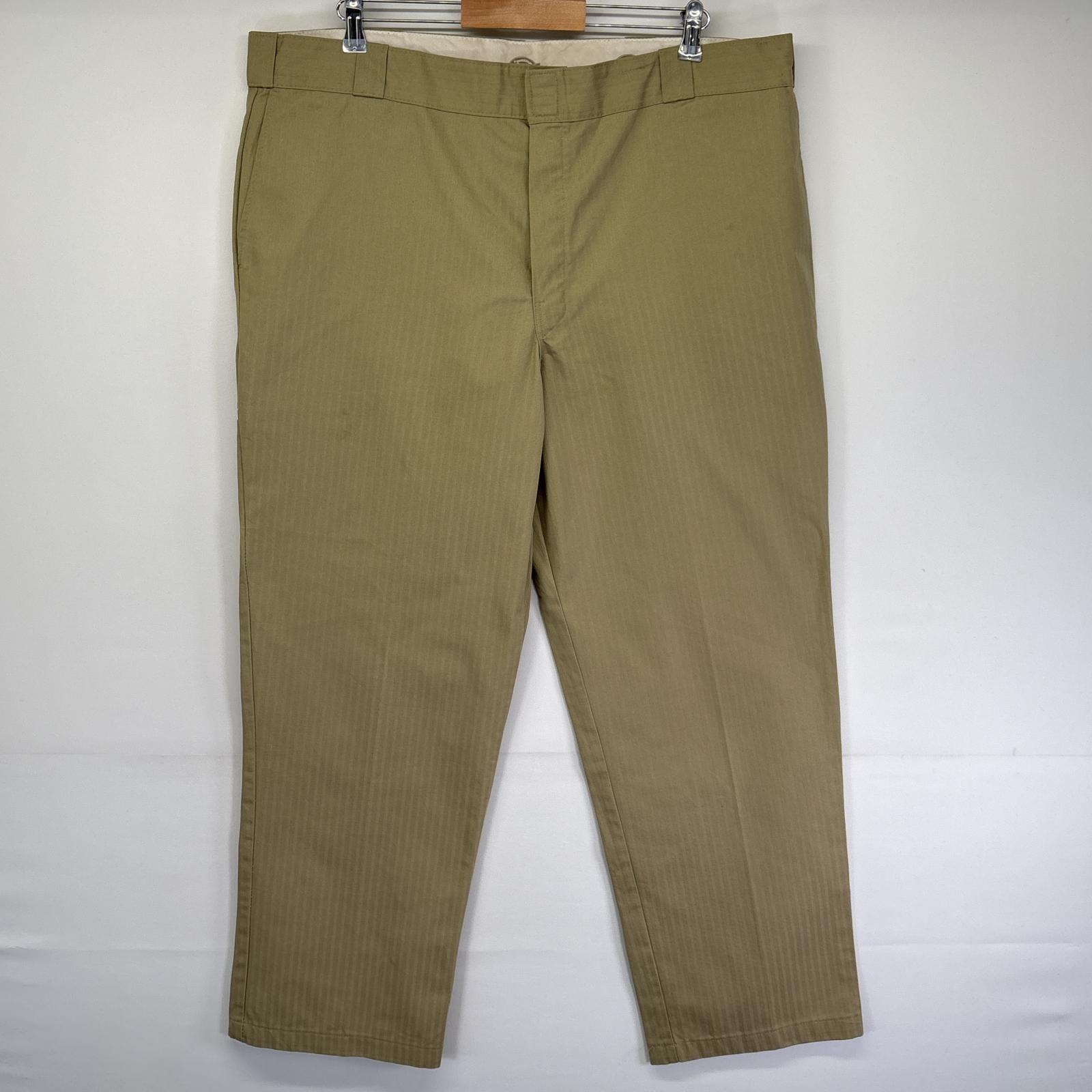 古着 ディッキーズ Dickies ワークパンツ ストライプ チノパン ジッパーフライ 作業着 センタープレス w42 L32 ベージュ メンズ