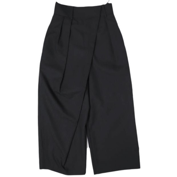 LOEWE ロエベ 24AW イタリア製 Cropped Wrap Trousers クロップドラップパンツ S540Y04XIH 36 BLACK タック ワイド スラックス ボトムス g27447