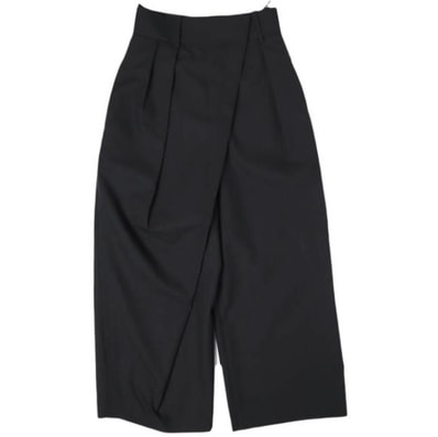 LOEWE ロエベ 24AW イタリア製 Cropped Wrap Trousers クロップドラップパンツ S540Y04XIH 36 BLACK タック ワイド スラックス ボトムス g27447
