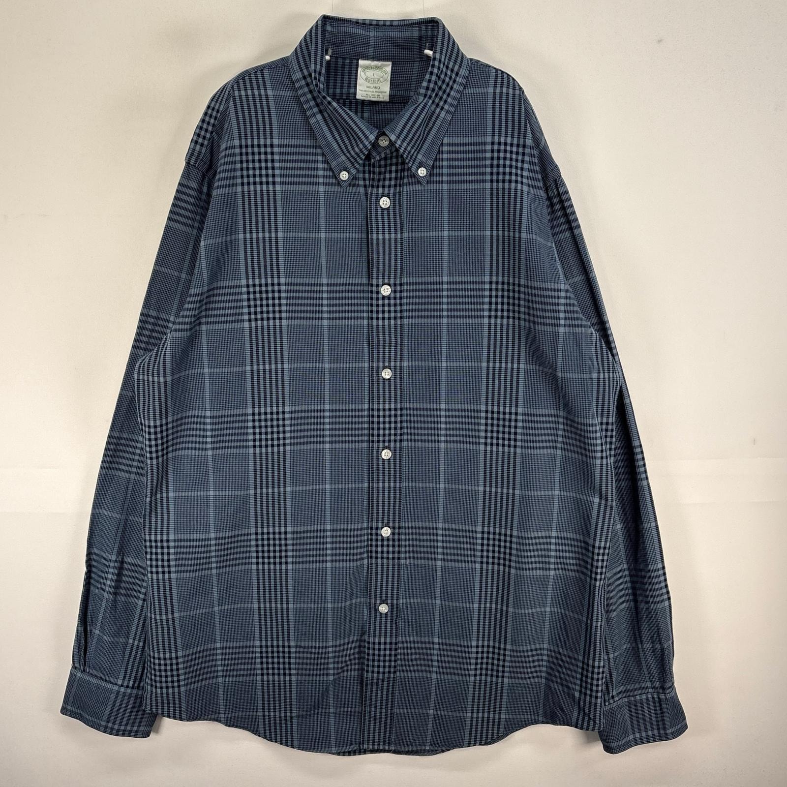 古着 ブルックスブラザーズ Brooks Brothers 長袖シャツ 千鳥柄 ボタンダウン L ブルー系 チェック メンズ