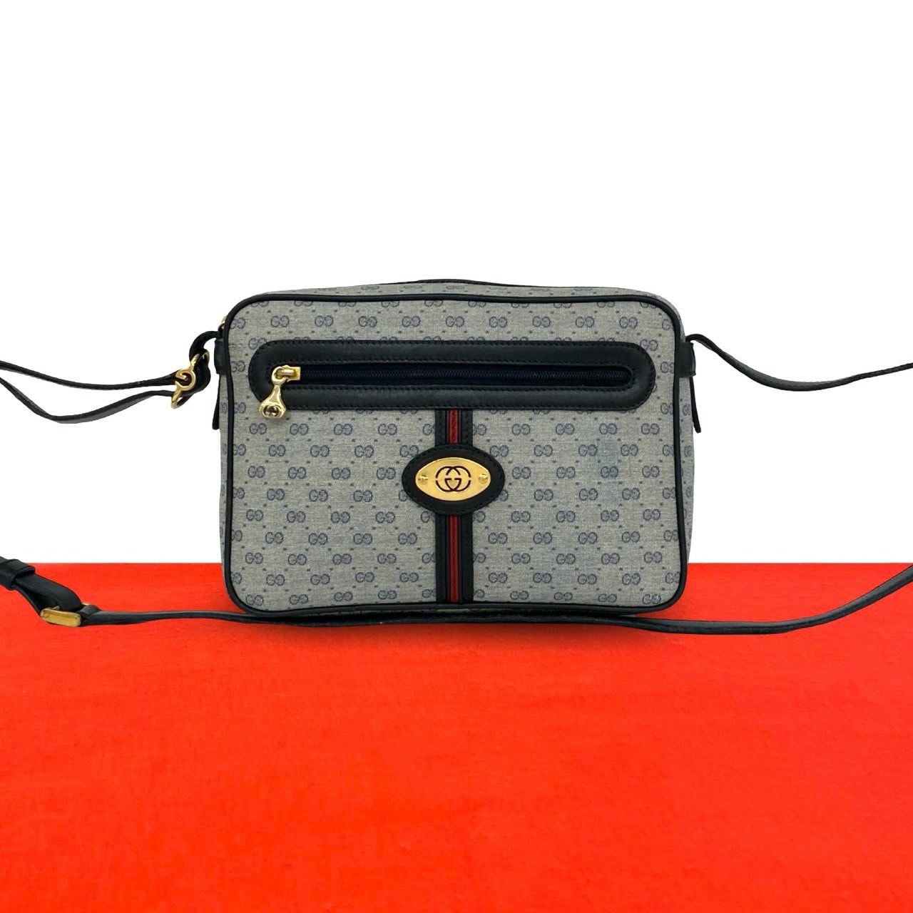 GUCCI グッチ シェリーライン マイクロ GG レザー PVC ショルダーバッグ ネイビー
60831
