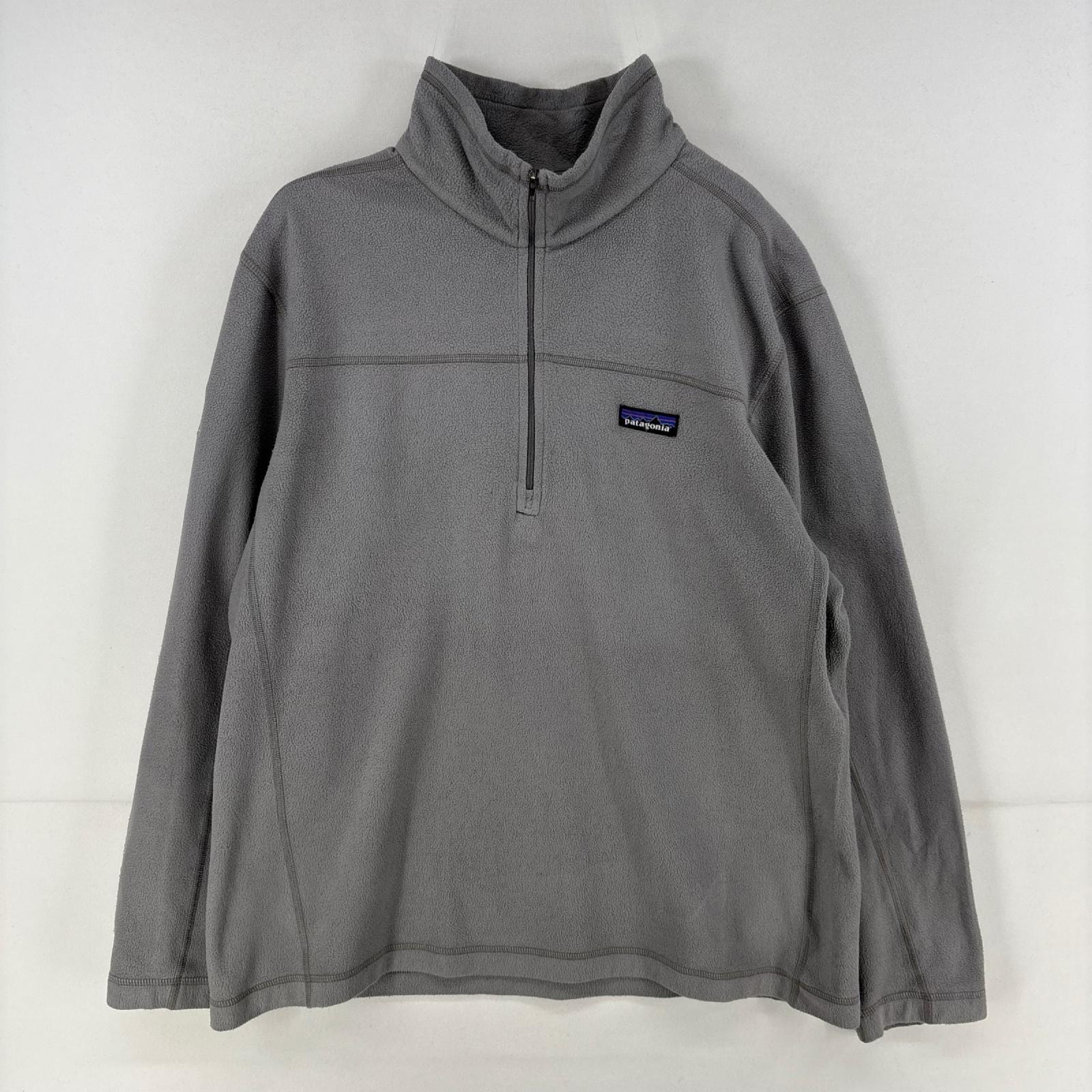 古着 パタゴニア patagonia トレーナー ハーフジップ ロゴ 刺繍 袖刺繍 フリース ワンポイント L  グレー系 無地 メンズ