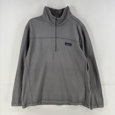 古着 パタゴニア patagonia トレーナー ハーフジップ ロゴ 刺繍 袖刺繍 フリース ワンポイント L グレー系 無地 メンズ