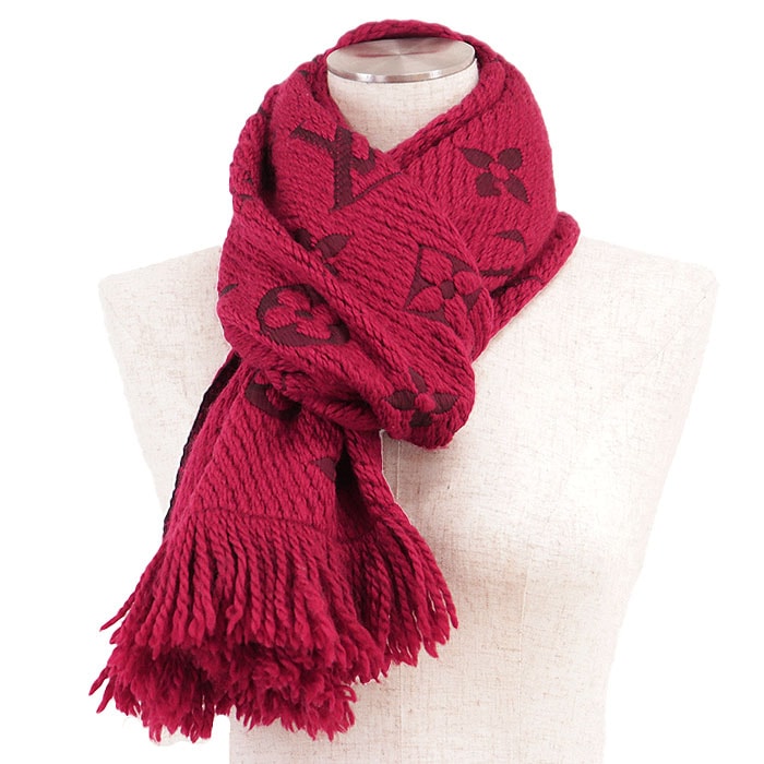 【SALE】LOUIS VUITTON ルイ・ヴィトン スカーフ エシャルプ・ロゴマニア LV ロゴ モノグラム ウール × シルク ダブルフェイス フリンジ ストール スカーフ 小物 メンズ レディース ユニセックス レッド 赤 イタリア製 413287