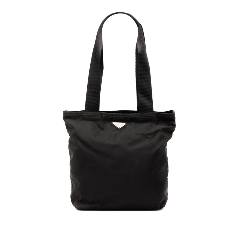プラダ 三角ロゴプレート トートバッグ ハンドバッグ ブラック ナイロン レディース PRADA 【中古】