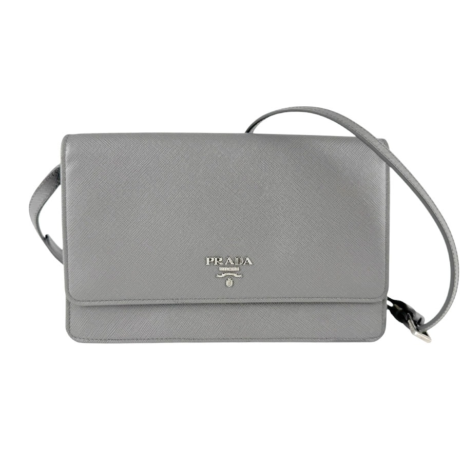 プラダ PRADA  ショルダーウォレット レザー グレー レディース 1M1361【中古】 z9800