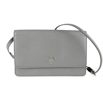 プラダ PRADA ショルダーウォレット レザー グレー レディース 1M1361【中古】 z9800