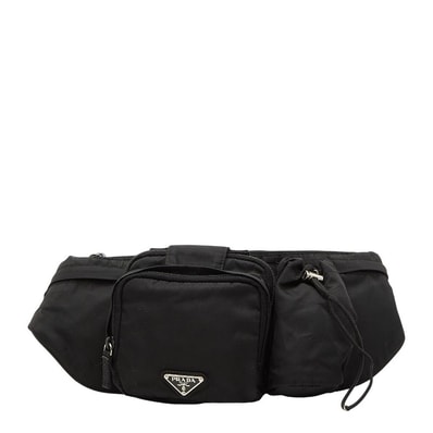プラダ 三角ロゴプレート ボディバッグ ウエストバッグ ブラック ナイロン レディース PRADA 【中古】