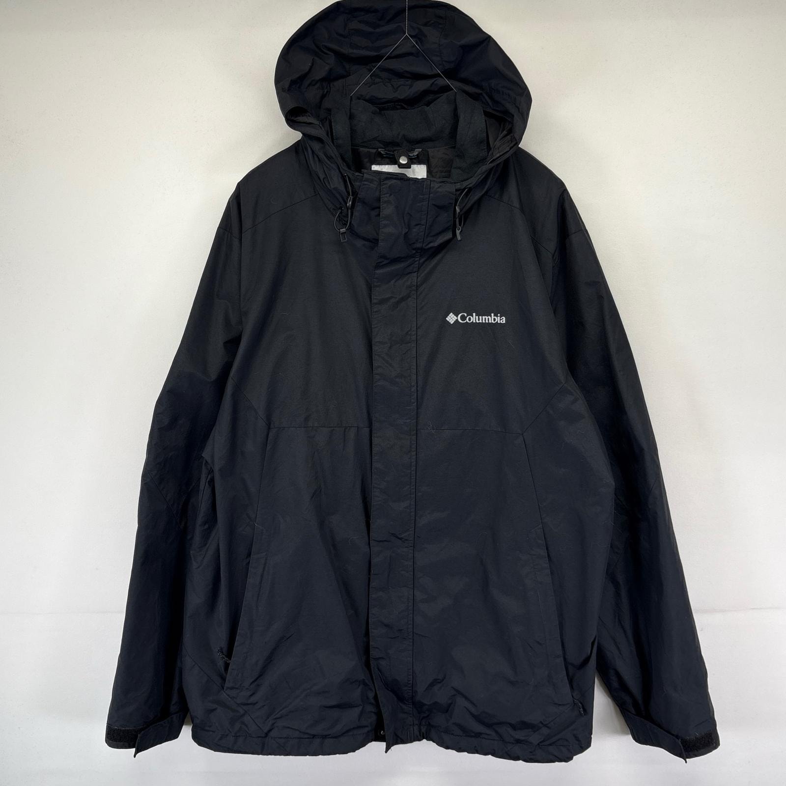 古着 コロンビア Columbia ジャケット フルジップ ワンポイントロゴ アウトドア ドローコード XL  ブラック系 メンズ