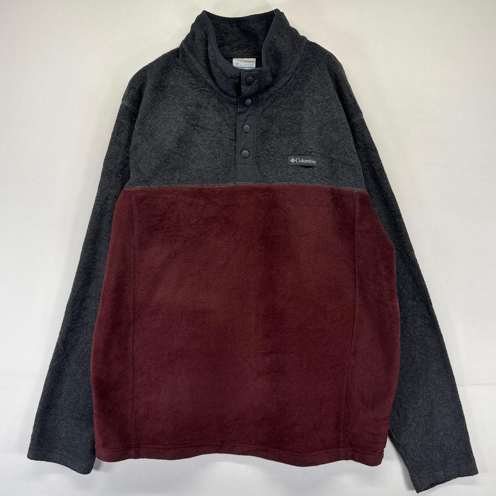 古着 コロンビア Columbia フリース ニット ハーフボタン プルオーバー トレーナー ワンポイントロゴ L  グレー系 ツートン メンズ