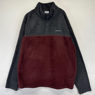 古着 コロンビア Columbia フリース ニット ハーフボタン プルオーバー トレーナー ワンポイントロゴ L グレー系 ツートン メンズ