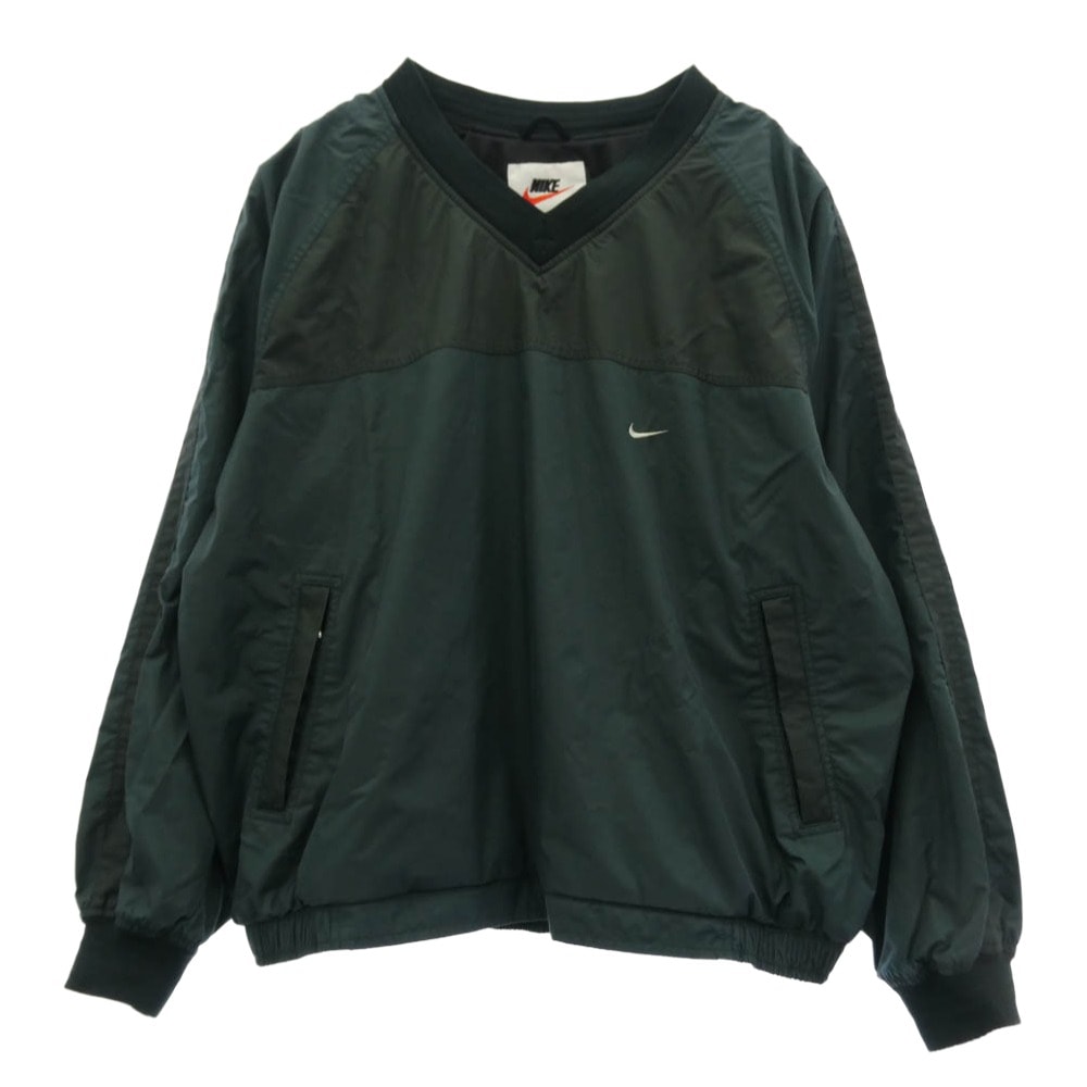 NIKE ナイキ ジャケット VINTAGE 90s 白タグ ナイロン Vネック プルオーバー ジャケット モスグリーン系 XL【中古】