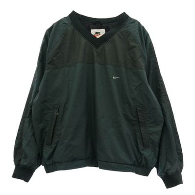 NIKE ナイキ ジャケット VINTAGE 90s 白タグ ナイロン Vネック プルオーバー ジャケット モスグリーン系 XL【中古】