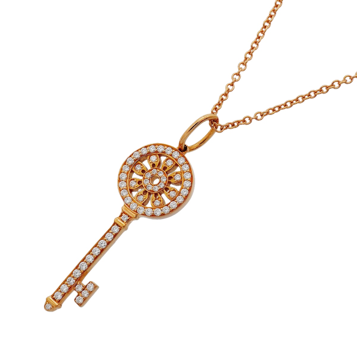 ★SALE【6jib0077】ティファニー ネックレス ペダル/キー K18PG ピンクゴールド ダイヤモンド【中古】レディース