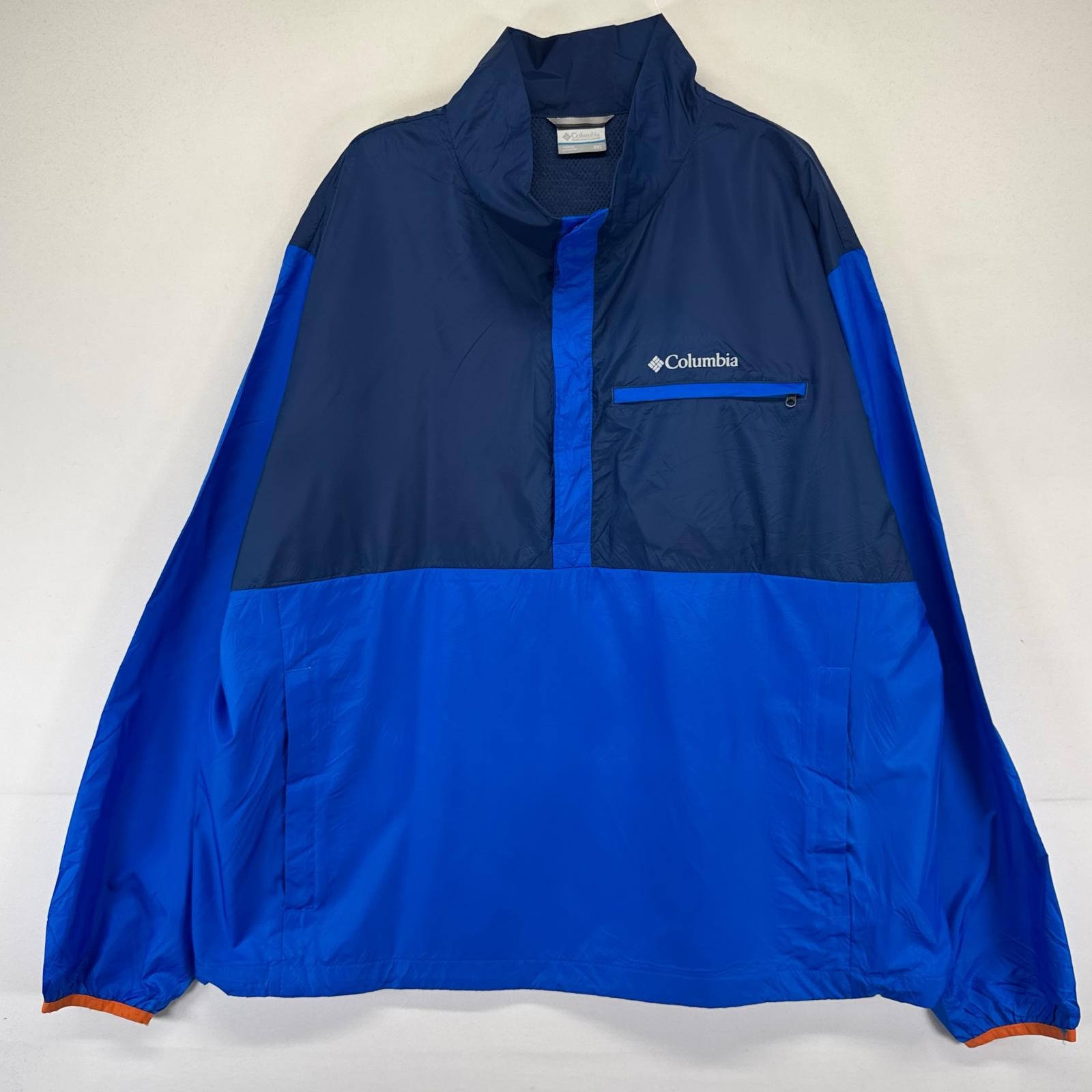 古着 コロンビア Columbia ジャケット プルオーバー ナイロン ハーフボタン ライトアウター ワンポイントロゴ 2XL  ネイビー系 メンズ