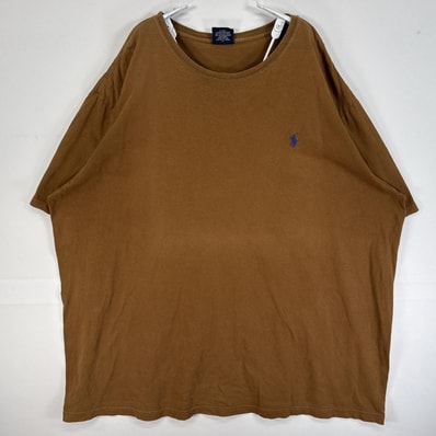 古着 ポロバイラルフローレン Polo by Ralph Lauren 半袖Tシャツ ロゴ 刺繍 大きいサイズ 14041 ブラウン 無地 メンズ
