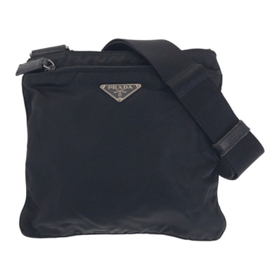美品 PRADA プラダ テスート 三角ロゴプレート ブラック 黒 シルバー金具 ナイロン ショルダーバッグ ポシェット 506752 【中古】