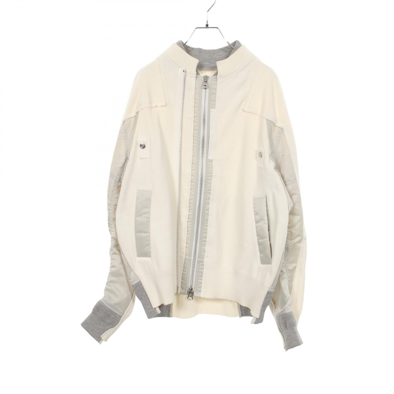サカイ Sacai ニット切替 ブルゾン 衣料品 アウター ナイロン コットン / ポリエステル レディース ホワイト系 / グレー系 22-02712M 【中古】