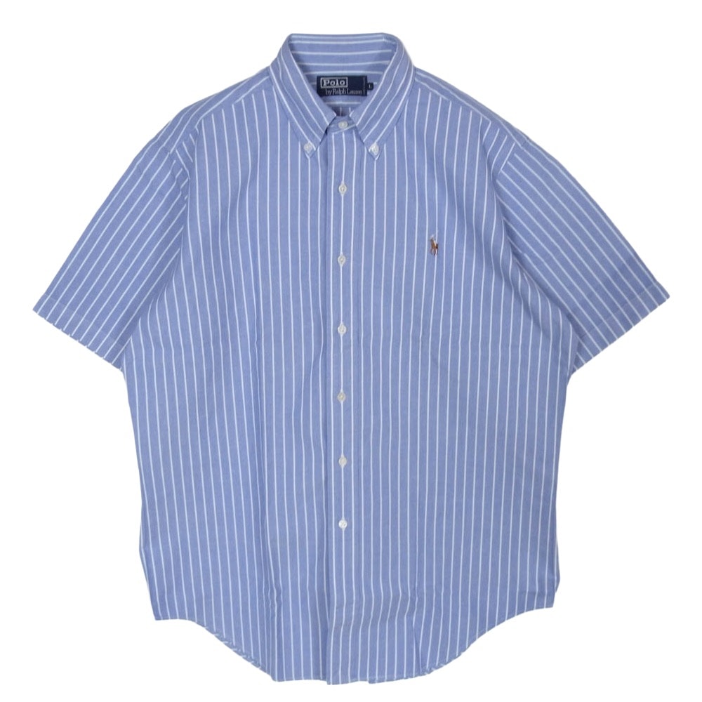 POLO RALPH LAUREN ポロ・ラルフローレン ボタンダウン ポニー刺繍 コットン ストライプ シャツ ライトブルー系 L【美品】【中古】