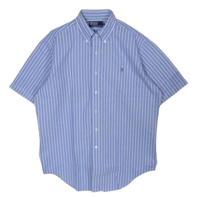 POLO RALPH LAUREN ポロ・ラルフローレン ボタンダウン ポニー刺繍 コットン ストライプ シャツ ライトブルー系 L【美品】【中古】