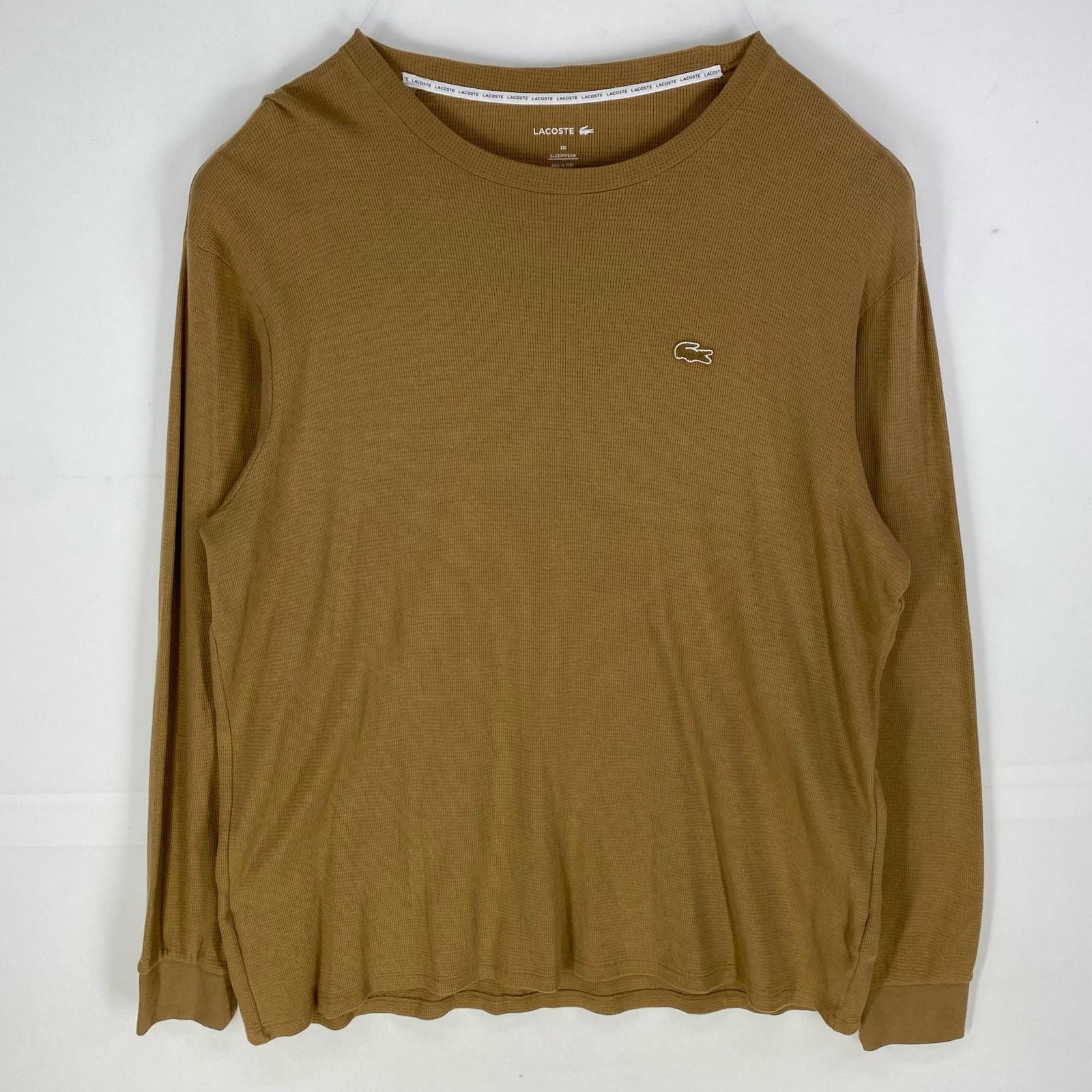 古着 ラコステ LACOSTE 長袖Tシャツ クルーネック ワッフル生地 ワンポイントロゴ ロンT 2XL  ブラウン系 メンズ