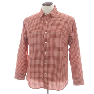 【中古】ザノースフェイス THE NORTH FACE ポリエステル チェック カジュアルシャツ オレンジレッド系xホワイト【サイズL】【メンズ】