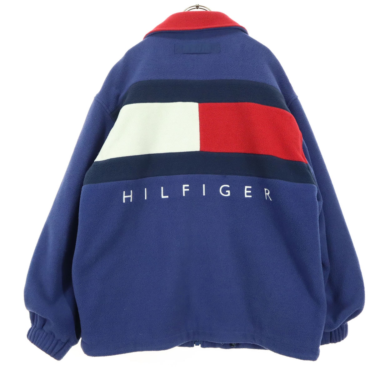 TOMMY HILFIGER トミーヒルフィガー 90s オールド フラッグタグ ワンポイントロゴ 長袖 トリコカラー フリースジャケット M ブルー