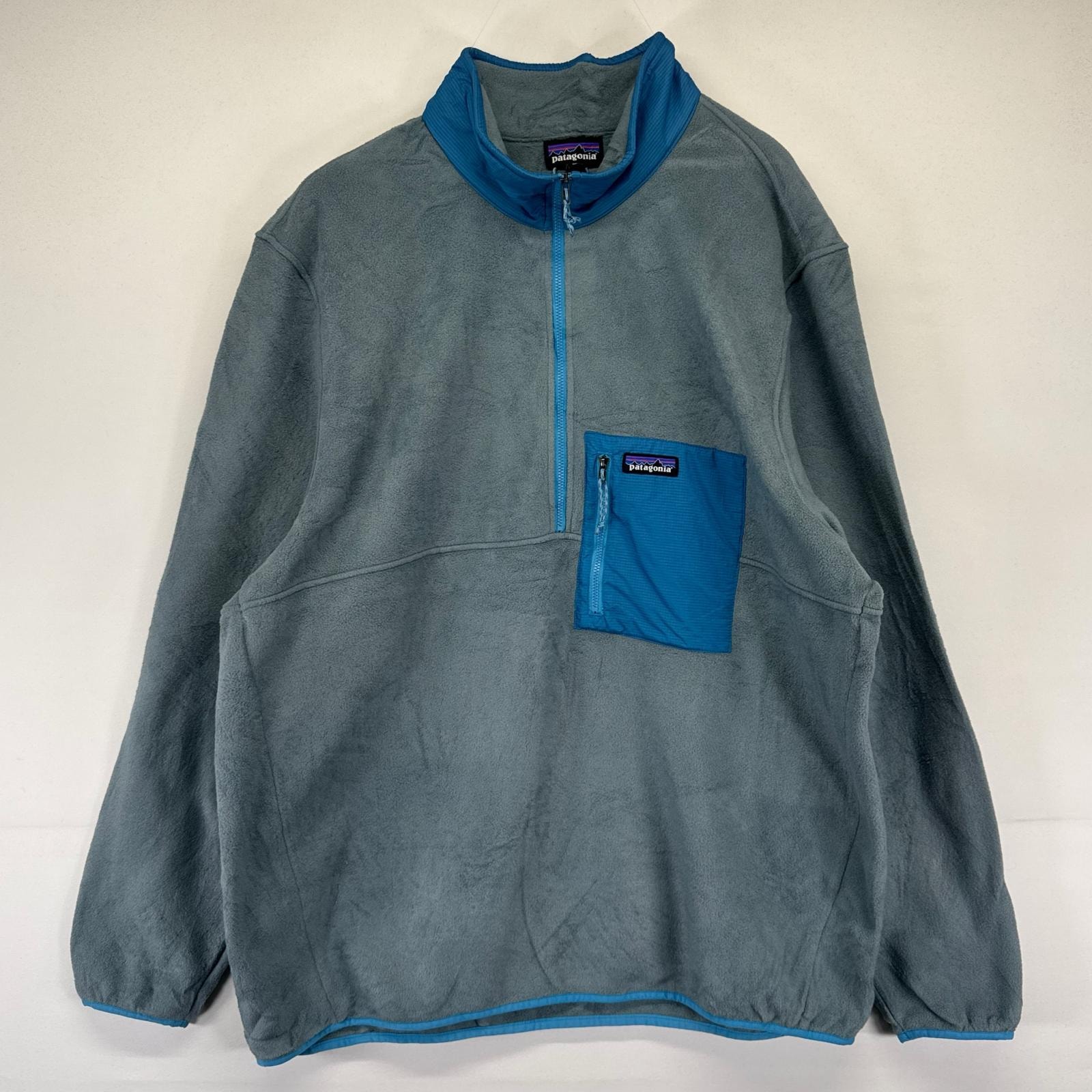 古着 パタゴニア patagonia フリース ジャケット 胸ポケット アウトドア ハーフジップ プルオーバー 2XL  グレー系 メンズ