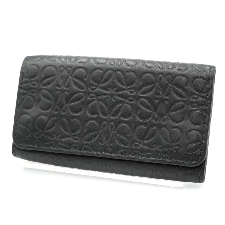 LOEWE(ロエベ)リピートアナグラム 6連キーケース ブラック レザー シルバー金具 411948 メンズ レディース【中古】