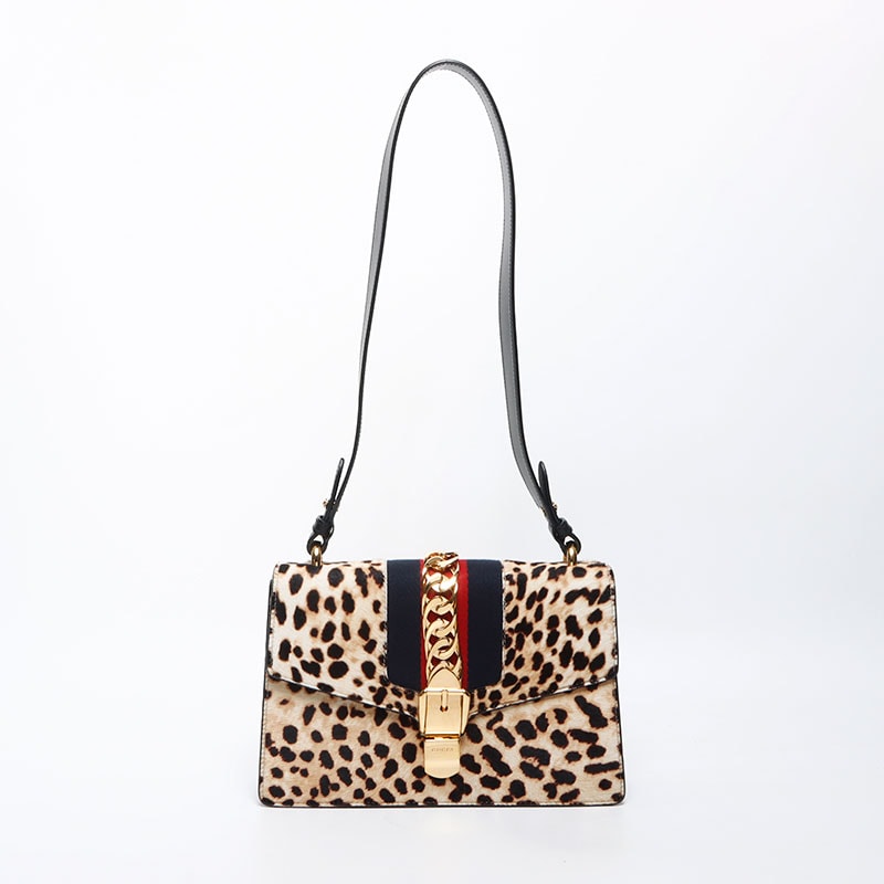 グッチ GUCCI ハラコ レオパード シルヴィ ショルダーバッグ【中古】