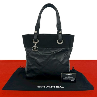 CHANEL シャネル パリビアリッツ PM レザー PVC トートバッグ ブラック
38987