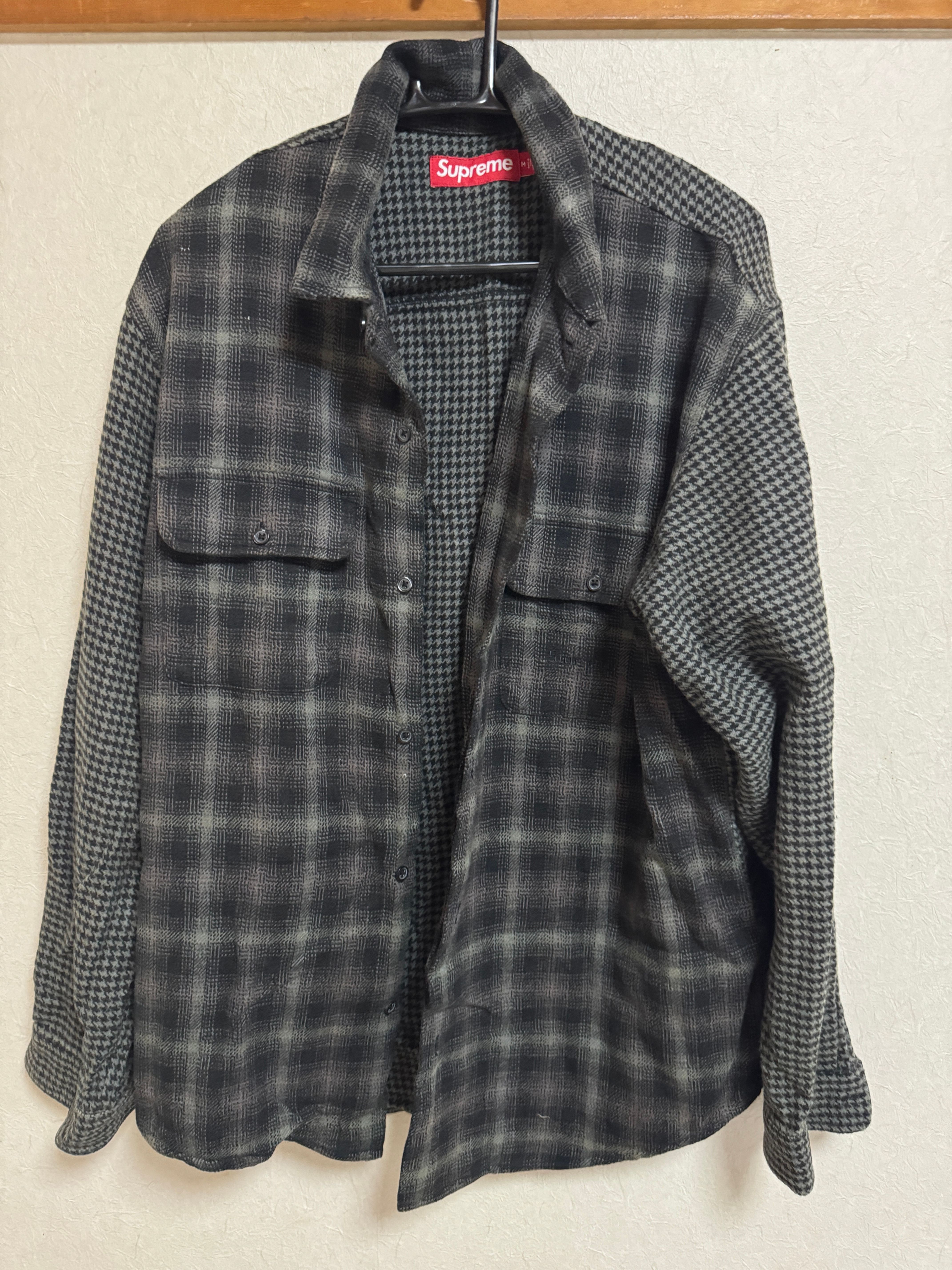 Supreme Houndstooth Plaid Flannel Shirt "Black"