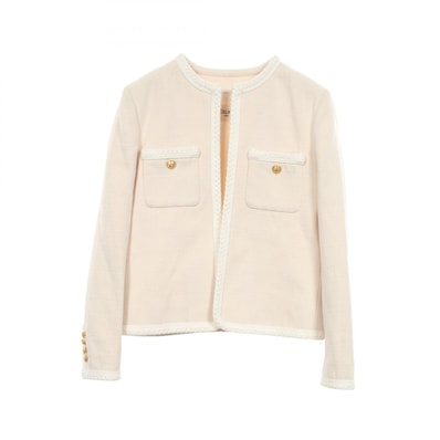 セリーヌ CELINE ツイード ノーカラージャケット 衣料品 アウター シルク レディース ホワイト系 2V711052R 【中古】