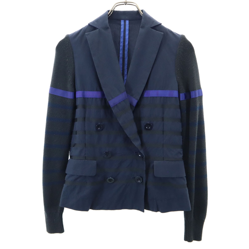 sacai luck サカイラック 日本製 ボーダー柄 ニット切替 ダブル ブレザー 1 ネイビー アンコン