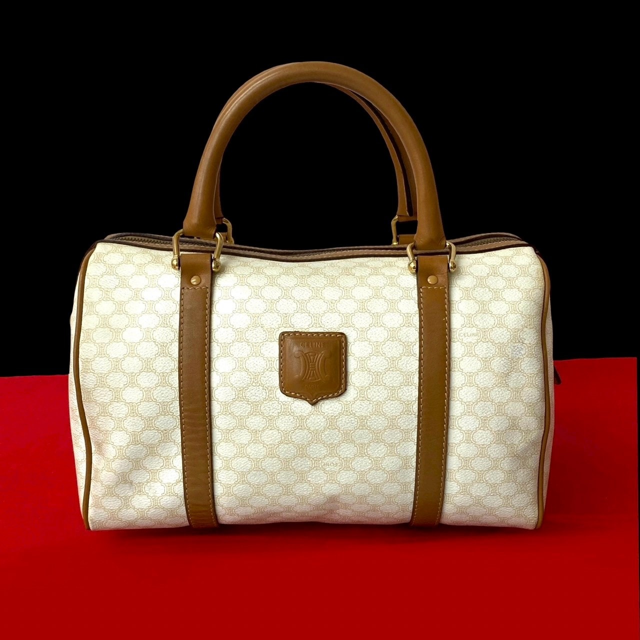 CELINE セリーヌ マカダム ブラゾン トリオンフ 柄 レザー PVC ハンドバッグ ホワイト
19249