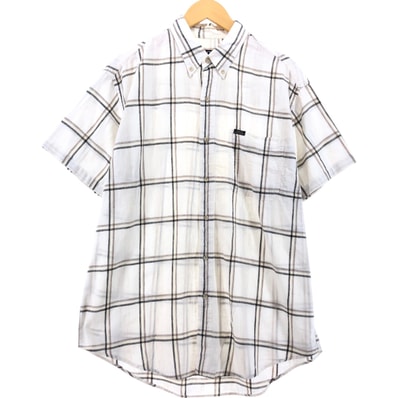古着 90年代 ラルフローレン Ralph Lauren CHAPS チャップス チェック柄 ボタンダウン 半袖 リネンシャツ メンズL相当 ヴィンテージ/eaa560619