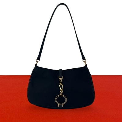 PRADA プラダ 三角ロゴ 金具 サークル プレート ナイロン レザー ショルダーバッグ ブラック
19549