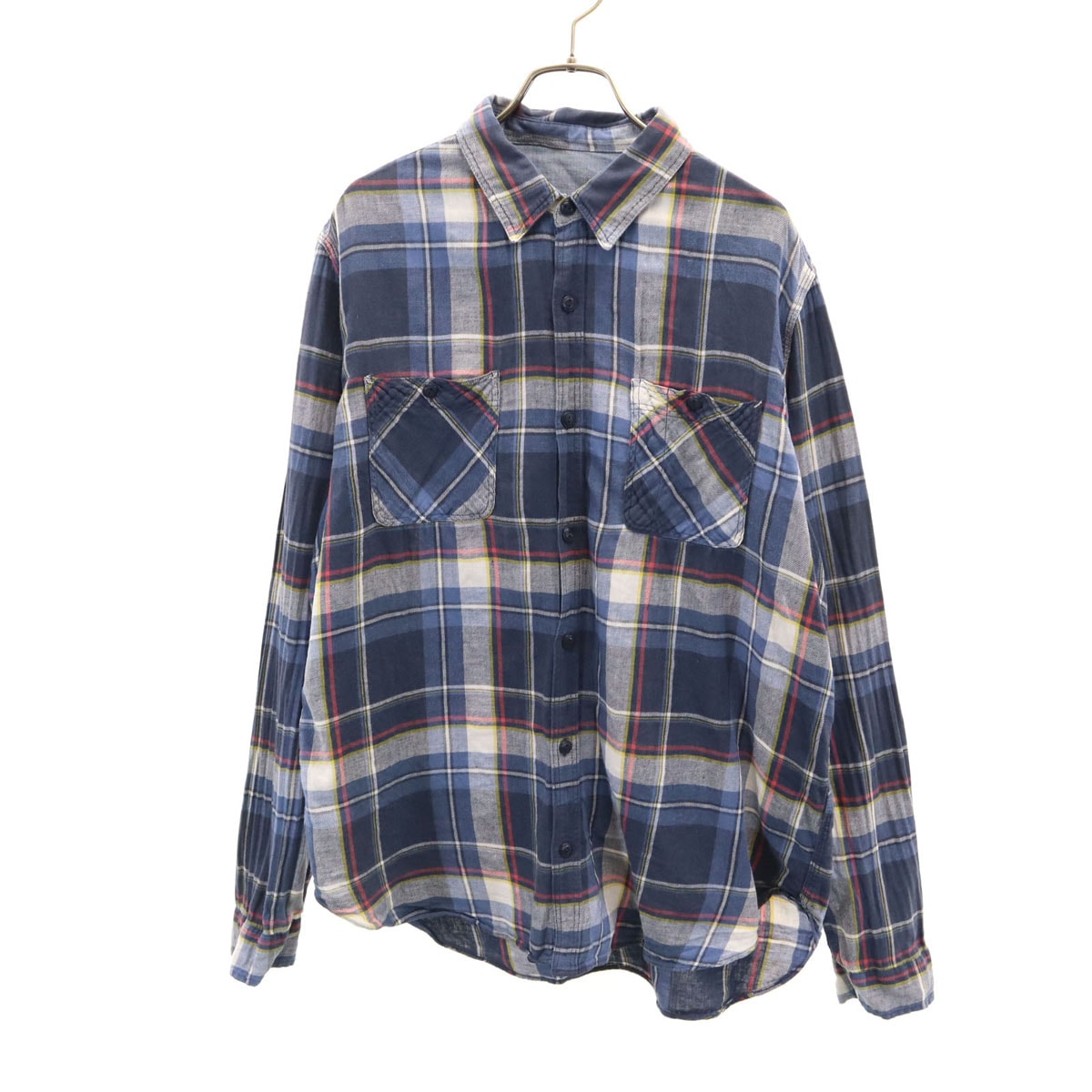 GAP ギャップ リネンブレンド チェック柄 長袖 シャツ L ネイビー系