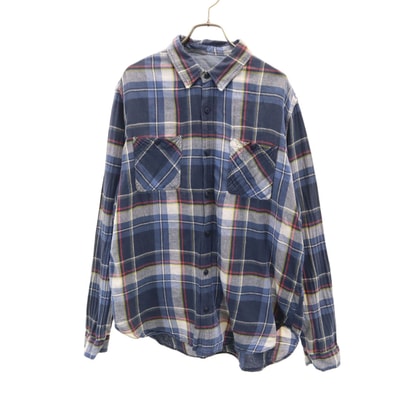 GAP ギャップ リネンブレンド チェック柄 長袖 シャツ L ネイビー系