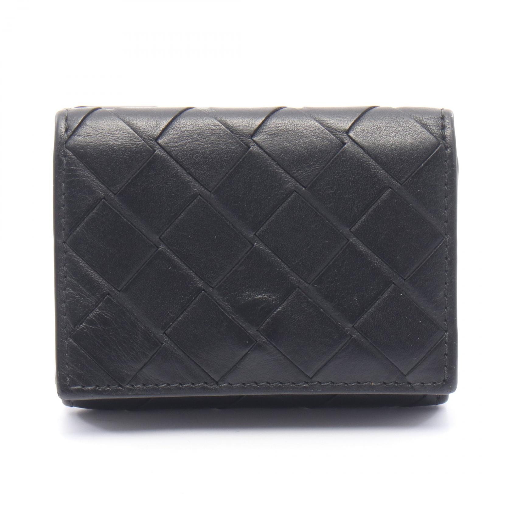 ボッテガヴェネタ BOTTEGA VENETA イントレチャート 三つ折り財布 財布 レザー レディース ブラック系 【中古】