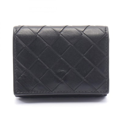 ボッテガヴェネタ BOTTEGA VENETA イントレチャート 三つ折り財布 財布 レザー レディース ブラック系 【中古】