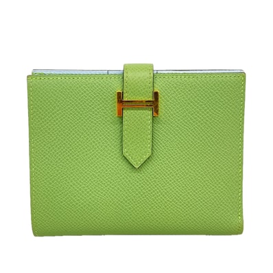 【6hb0183】エルメス 財布 ベアンコンパクトヴェルソ ヴォーエプソン ヴェールクリケット/ブルーブリュム ゴールド金具 Y刻印【中古】レディース